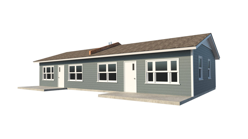 One Story Duplex House - DIY Plans - 1 Bedroom Tiny Home Building Plan