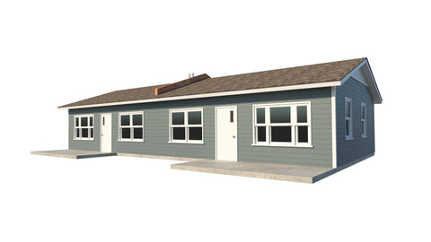 One Story Duplex House - DIY Plans - 1 Bedroom Tiny Home Building Plan