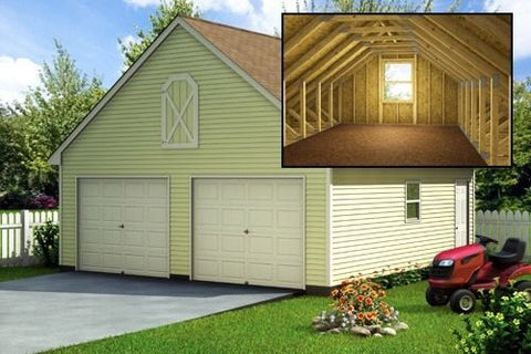 Two Car Garage with Loft DIY Plans Backyard Shed Building 24' x 24'