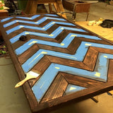 Wooden Chevron Farmhouse Dining Table DIY Plans - Furniture Woodworking Build Your Own